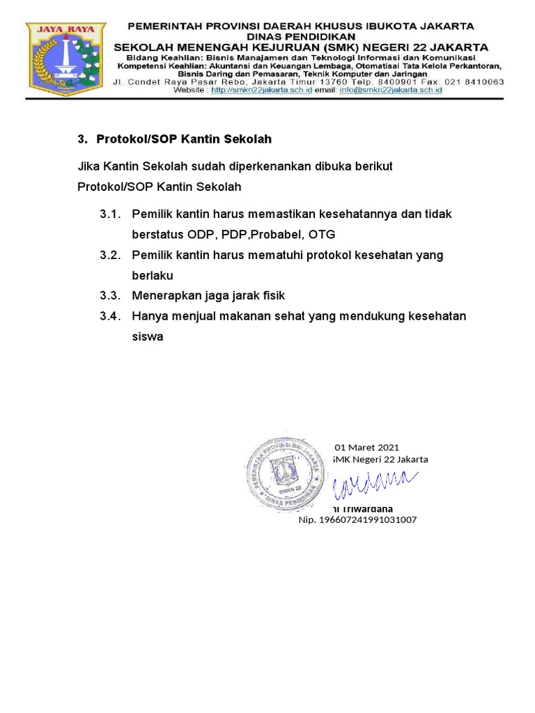Protokol Kantin SMK 22 Jakarta | PDF