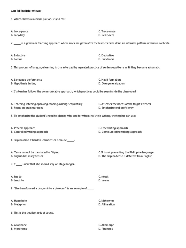 Gen Ed English Language Review Guide | PDF | Learning | Constructivism ...