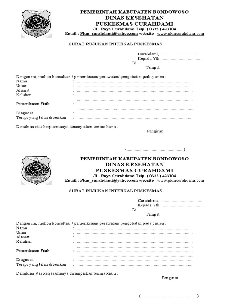 Surat Rujukan Internal Puskesmas Curahdami | PDF