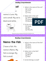 Luna The Cat Nemo The Fish Rabbit and Bird Reading Comprehension For Preschool