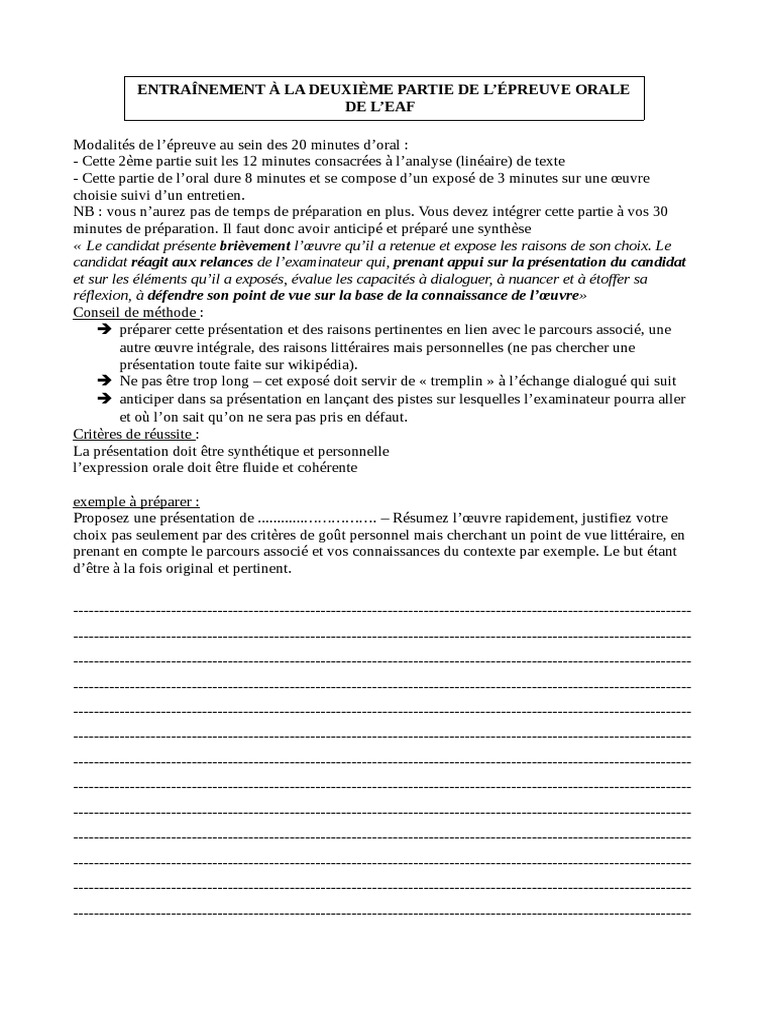 Oral Bac Français : 2ème Partie Méthode | PDF
