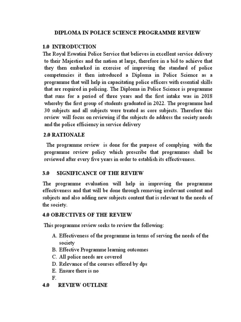 Diploma in Police Science Programme Review Guidelines | PDF