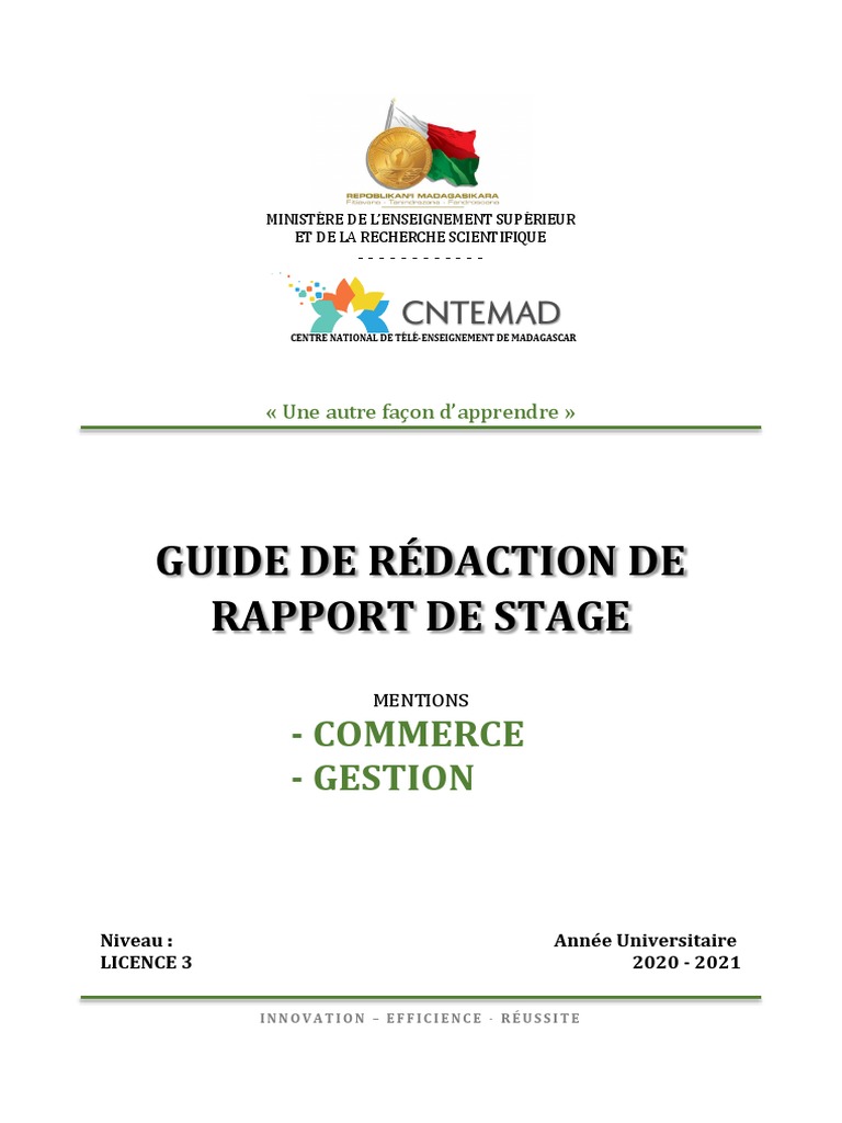 Guide de rédaction rapport de stage CNTEMAD | PDF