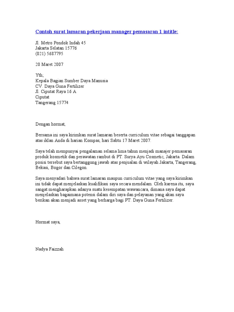 Download 89+ Contoh Surat Surat Lamaran Kerja Marketing Gratis