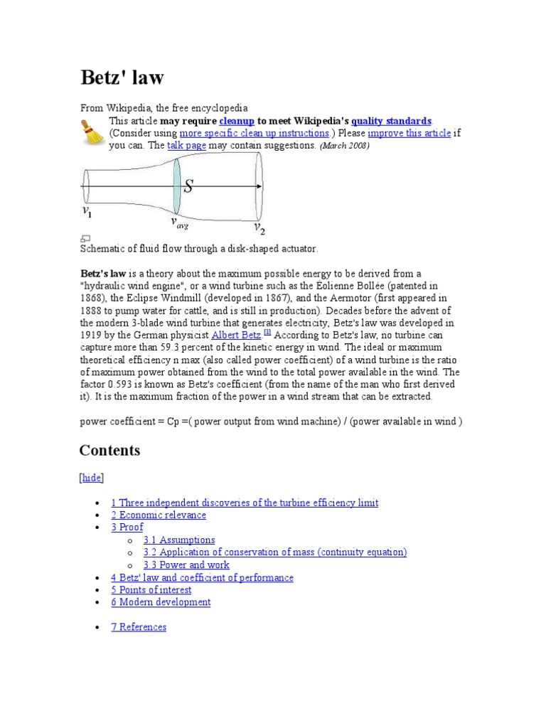 Understanding Betz's Law in Wind Energy | PDF | Turbine | Continuum ...