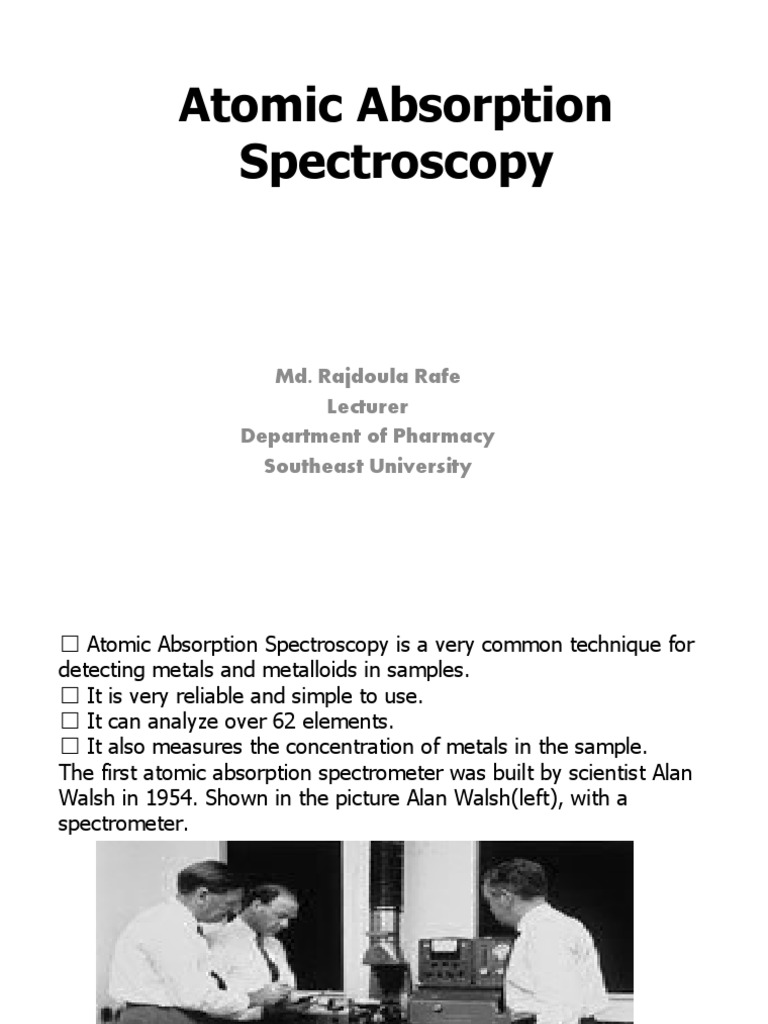 Atomic Absorption Spectros PDF Atomic Absorption Spectroscopy