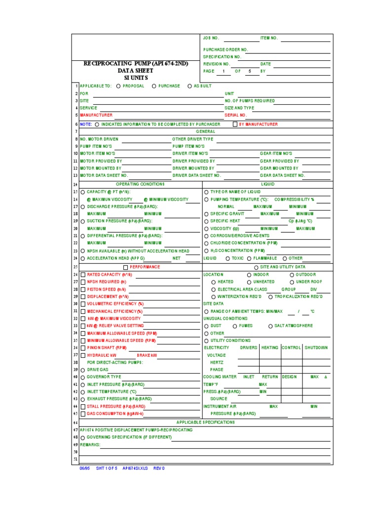 API 674 Pump Data Sheet | PDF