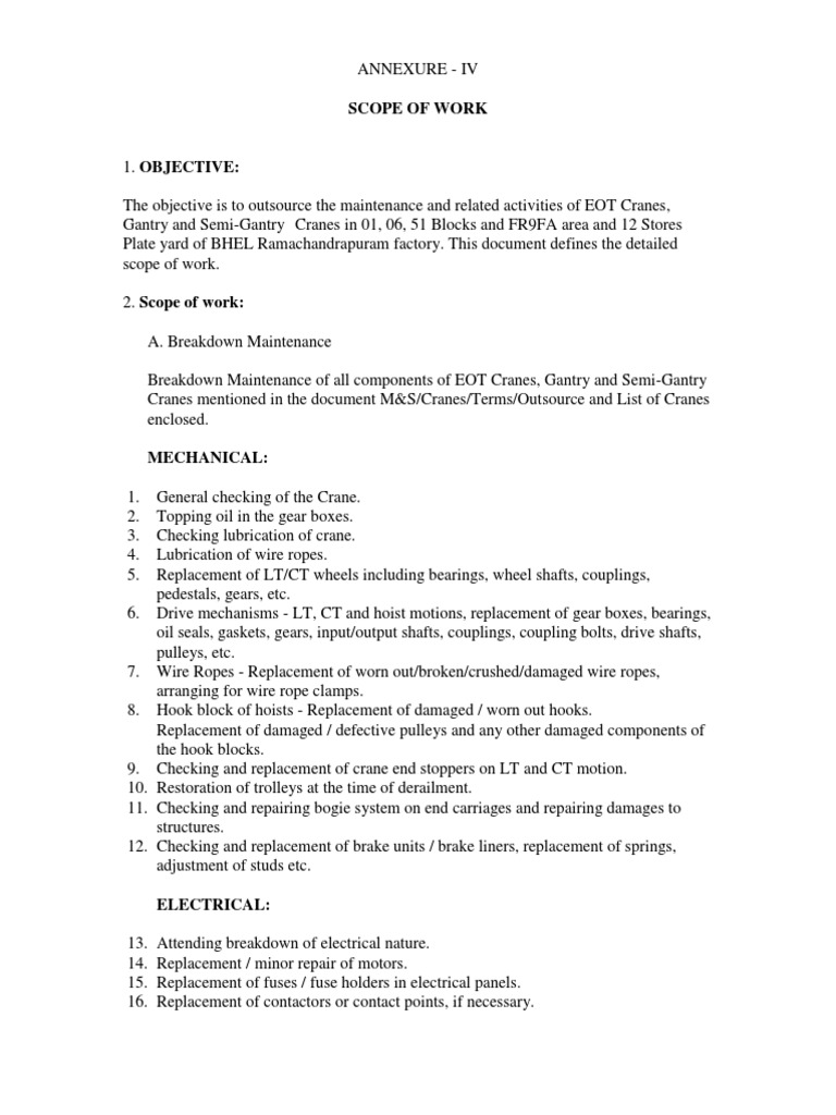 EOT Crane Maintenance Scope and Guidelines | PDF | Crane (Machine) | Switch