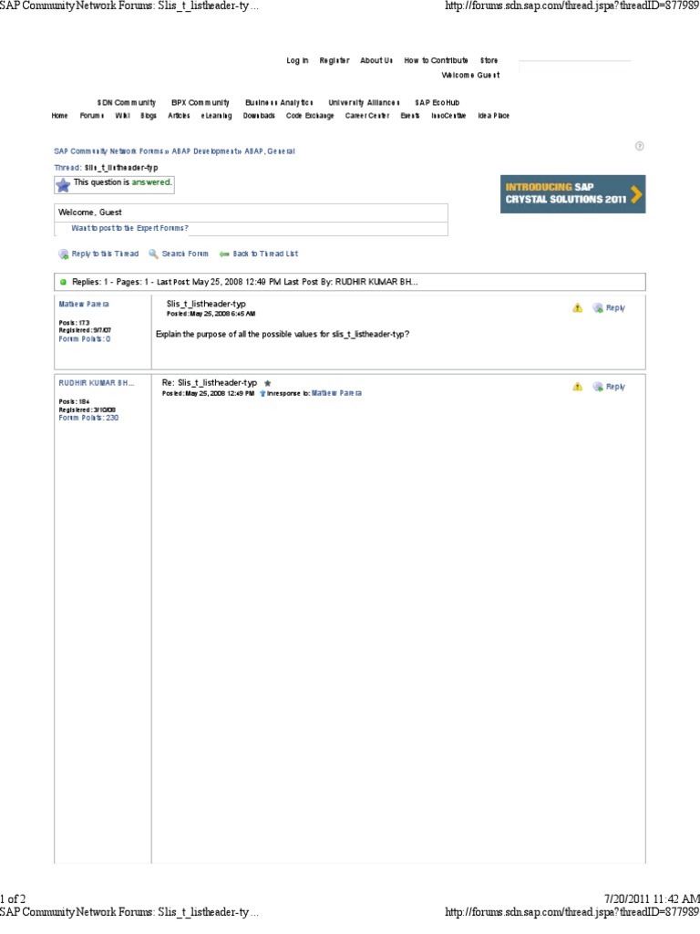 SAP Community Network Forum Slis T List Header | PDF | Internet Forum ...