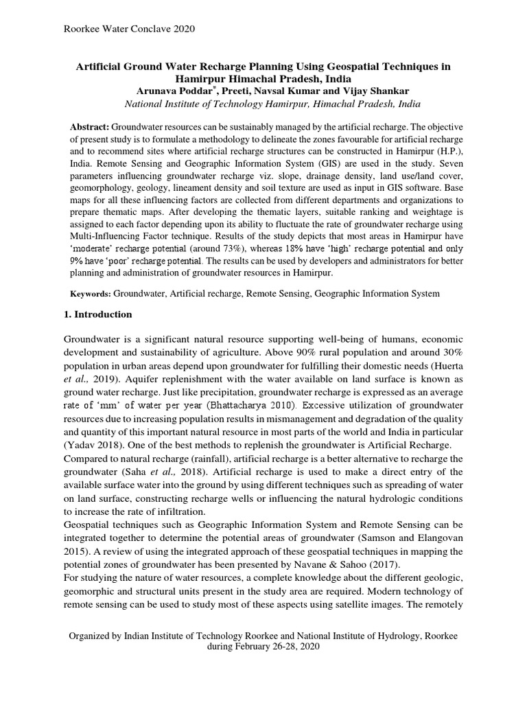 Artificial Ground Water Recharge Planning Using Geospatial Techniques