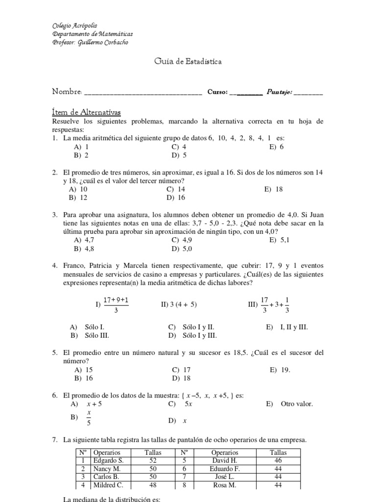 Guía de Estadística - 4° Medio | PDF | Enseñanza de matemática | Science