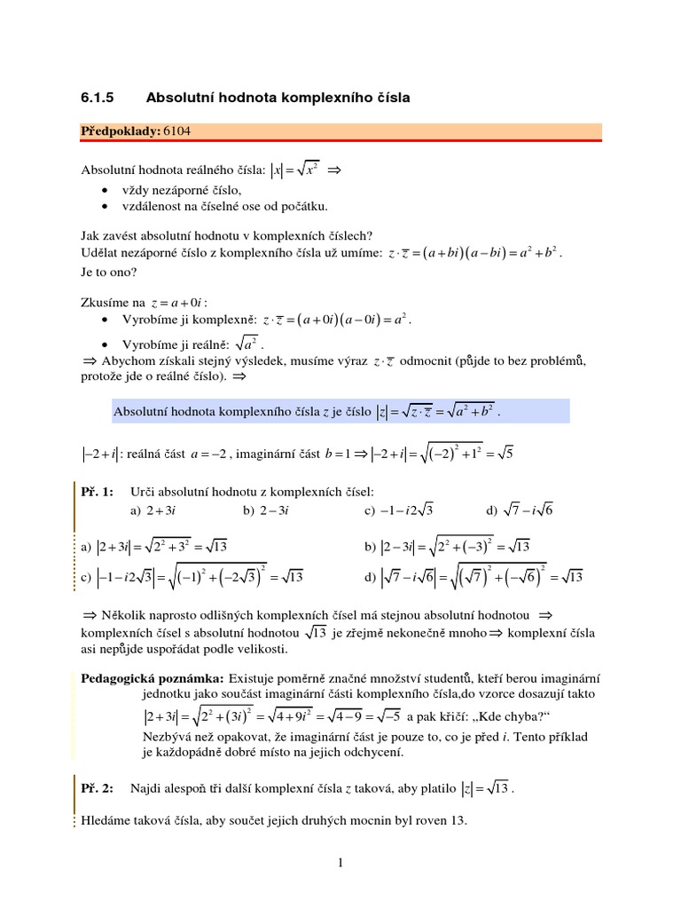 05 Absolutní Hodnota Komplexního Čísla | PDF