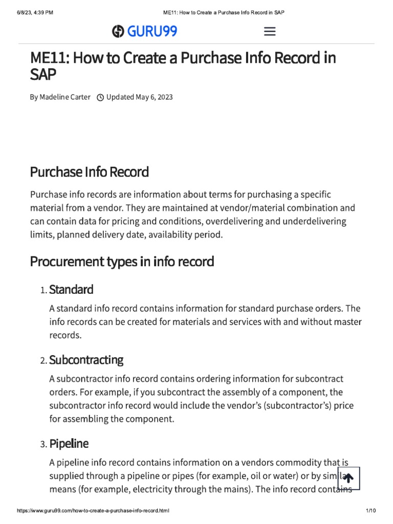 How To Maintain Purchase Info Record In Sap