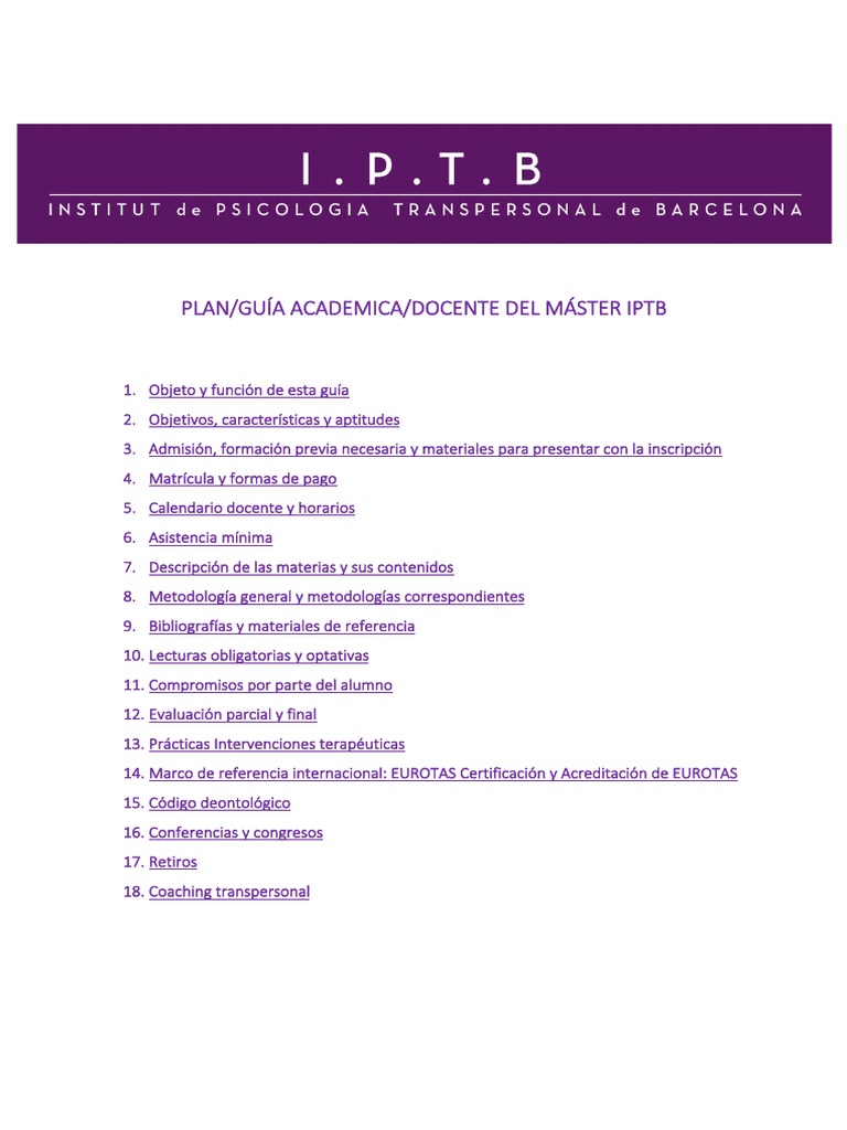 Plan Académico Máster Iptb. | PDF | Psicoterapia | Maestros