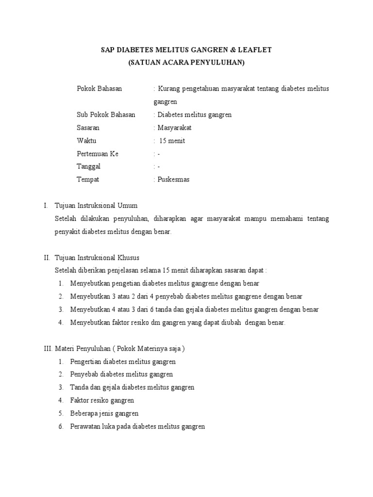 Format sap penyuluhan leaflet dm gangren pdf