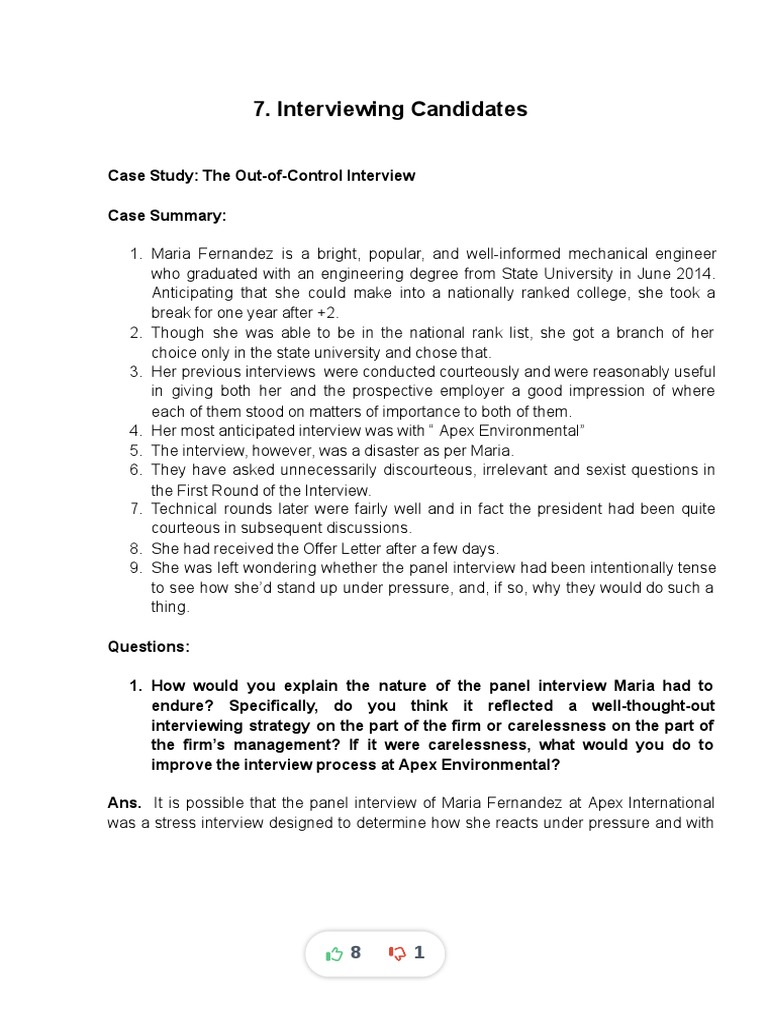 Stress Interview Case Study Analysis | PDF | Business