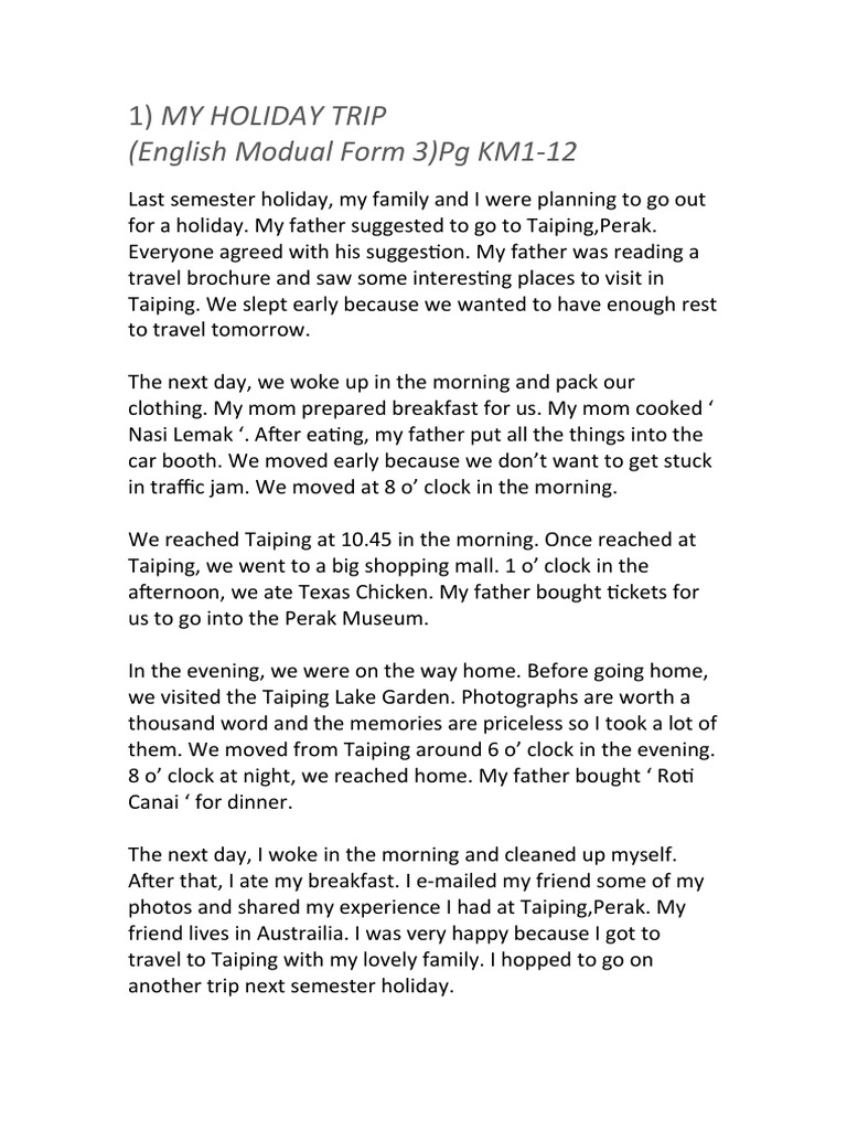 My Holiday Experience Essay PDF