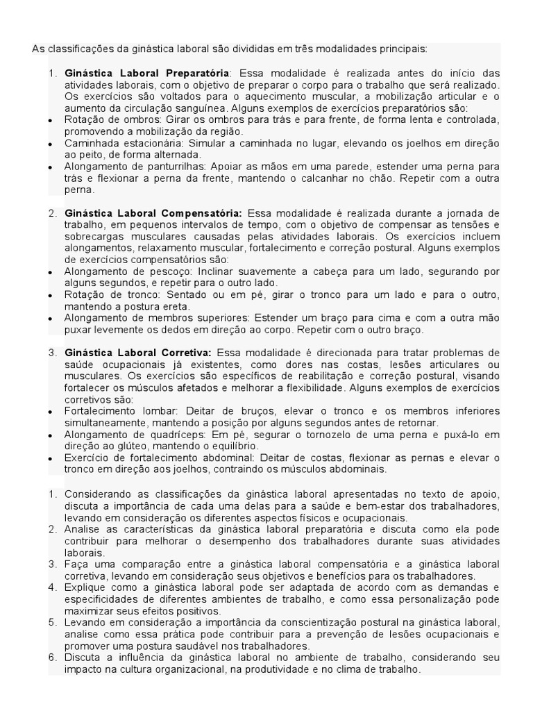 Aula 3 - Classificação Da GL e Exercícios | PDF | Ginástica | Cultura ...