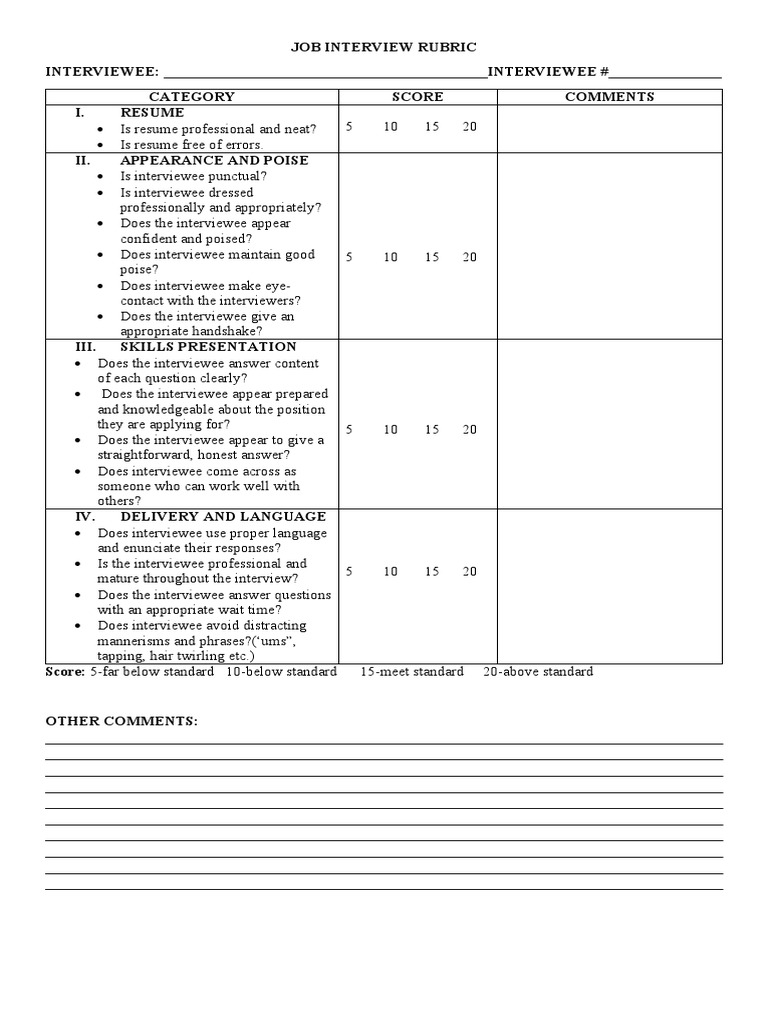 Job Interview Rubric PDF Job Interview Cognitive Science