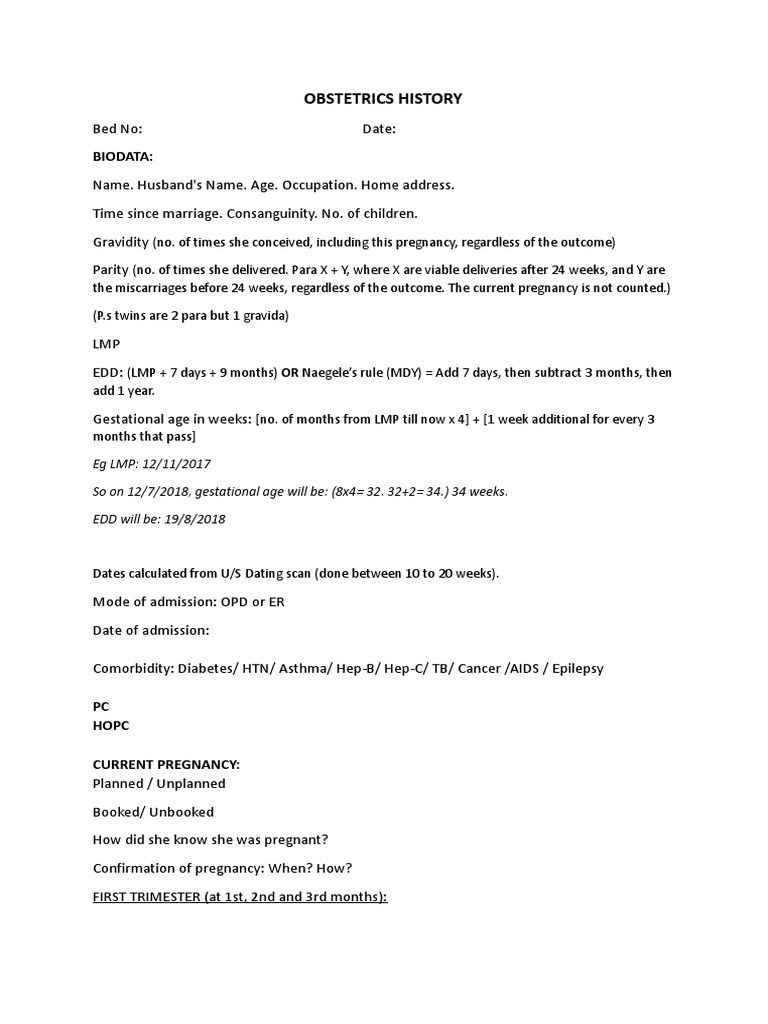 Comprehensive Obstetric History Form | PDF | Pregnancy | Childbirth