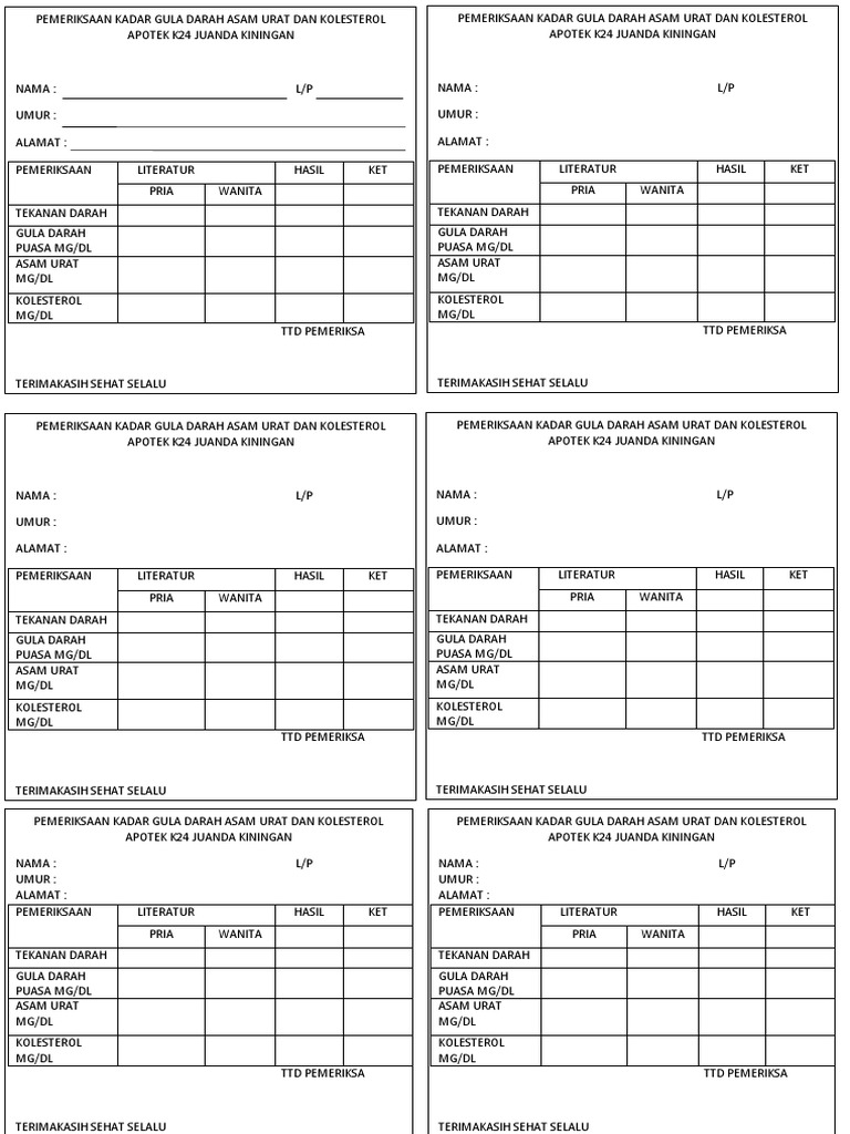 Form Tes Kolesterol | PDF | Memasak, Makanan, & Anggur | Sains & Matematika