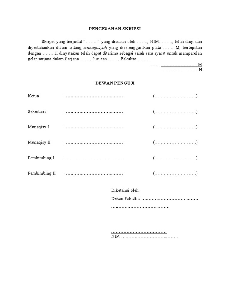 Contoh Lembar Pengesahan Skripsi | PDF