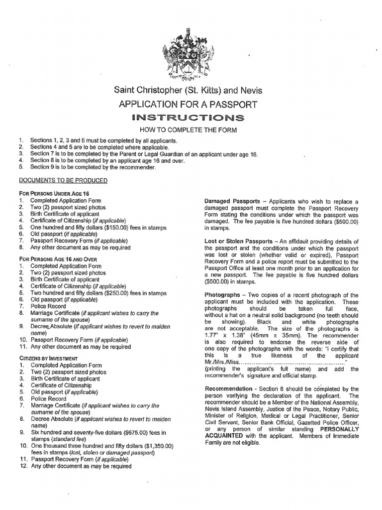ST Kitts and Nevis Passport Application Form PDF