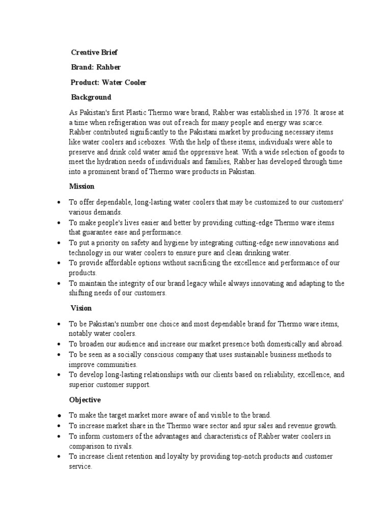 Brand Brief of Rahber Cooler PDF Brand Water