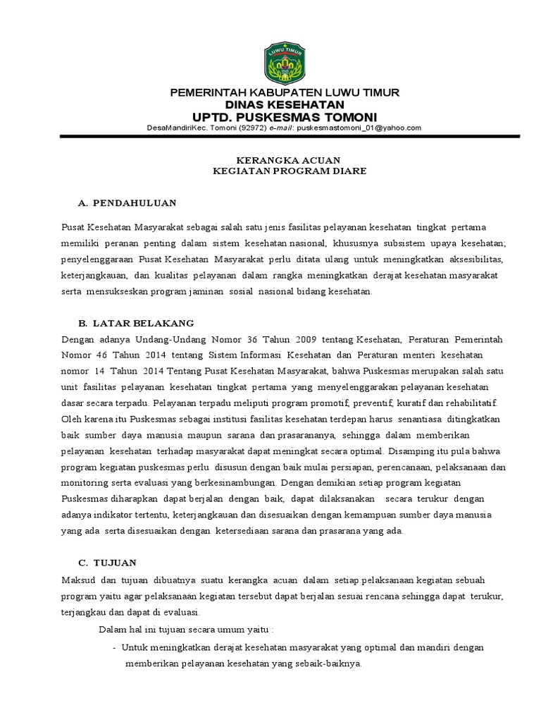 Kerangka Acuan Program Diare Puskesmas Tomoni | PDF | Ilmu Sosial ...