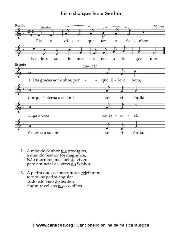 Cantico - Eis o dia que fez o senhor - mluis | PDF