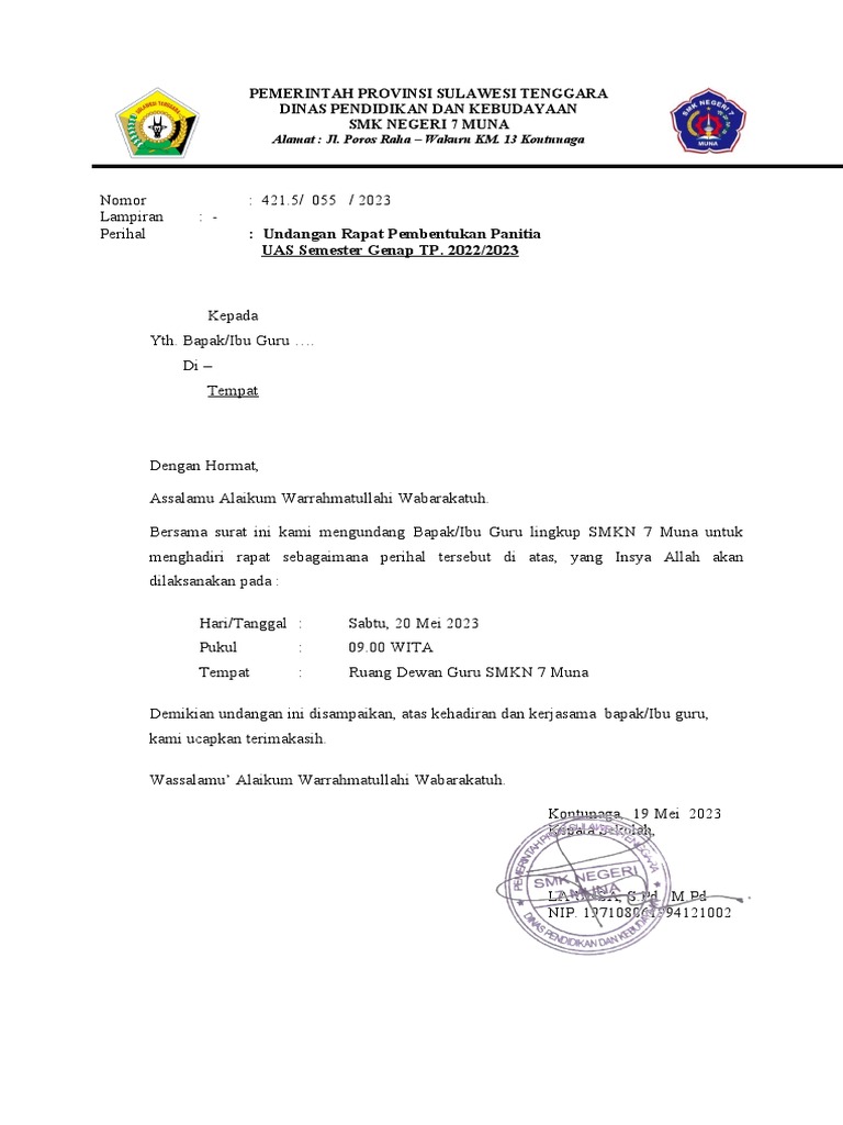 Undangan Rapat UAS Semester Genap TP.2022-2023 | PDF
