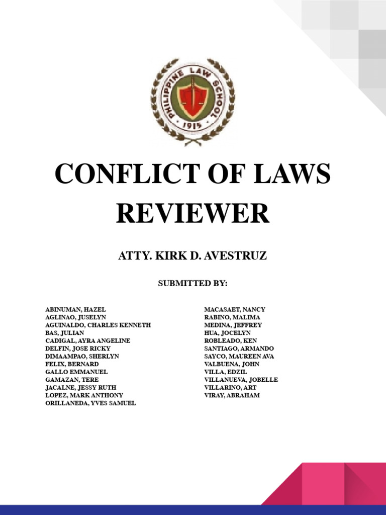 Conflicts of Law Reviewer Philippine Law School PDF International