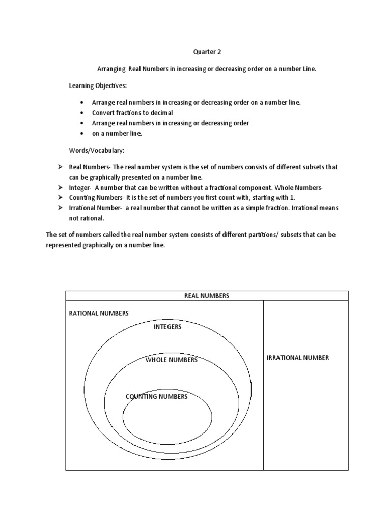 Arranges real number in increasing and decreasing order pdf numbers