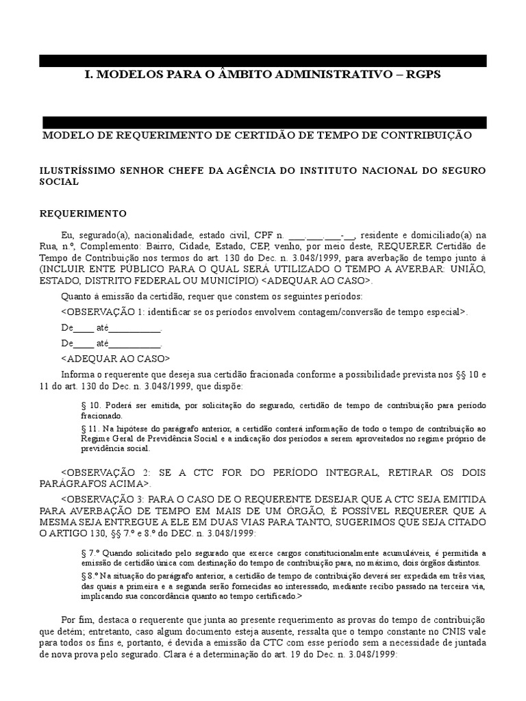 Modelo de Requerimento de CTC INSS | PDF | Estado | Justiça