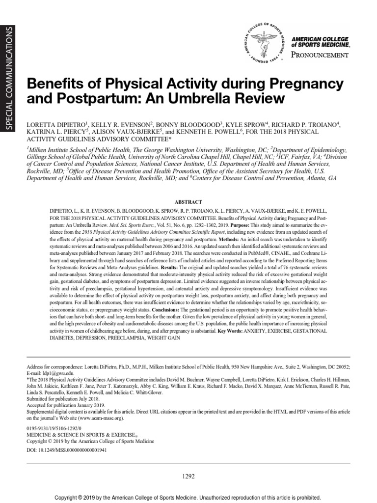 Benefits of Physical Activity During Pregnancy and Postpartum PDF