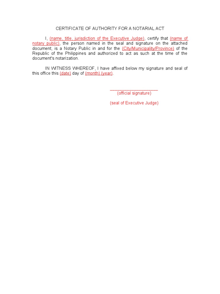 Notarial Act Authority Certificate Philippines | PDF | Seal (Emblem ...
