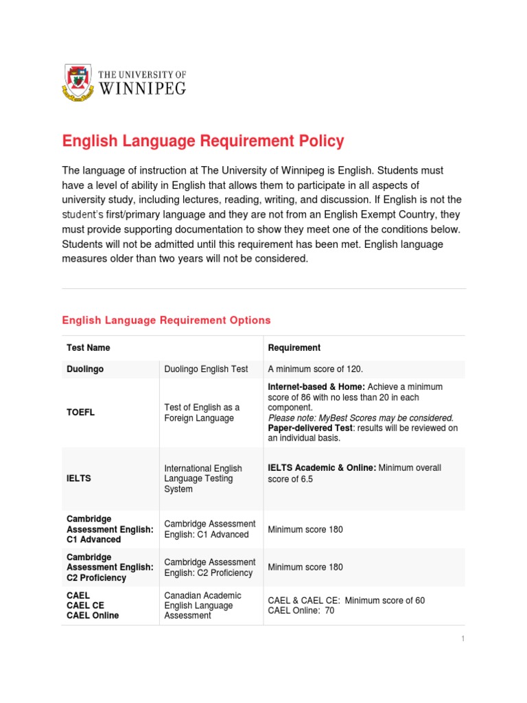 English Language Requirements Policy PDF Educational Stages