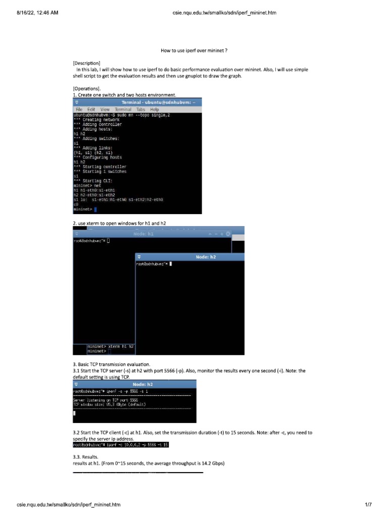 Mininet - Iperf | PDF