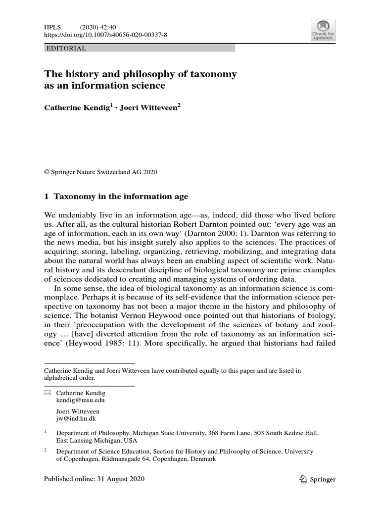 The History and Philosophy of Taxonomy As An Information Science