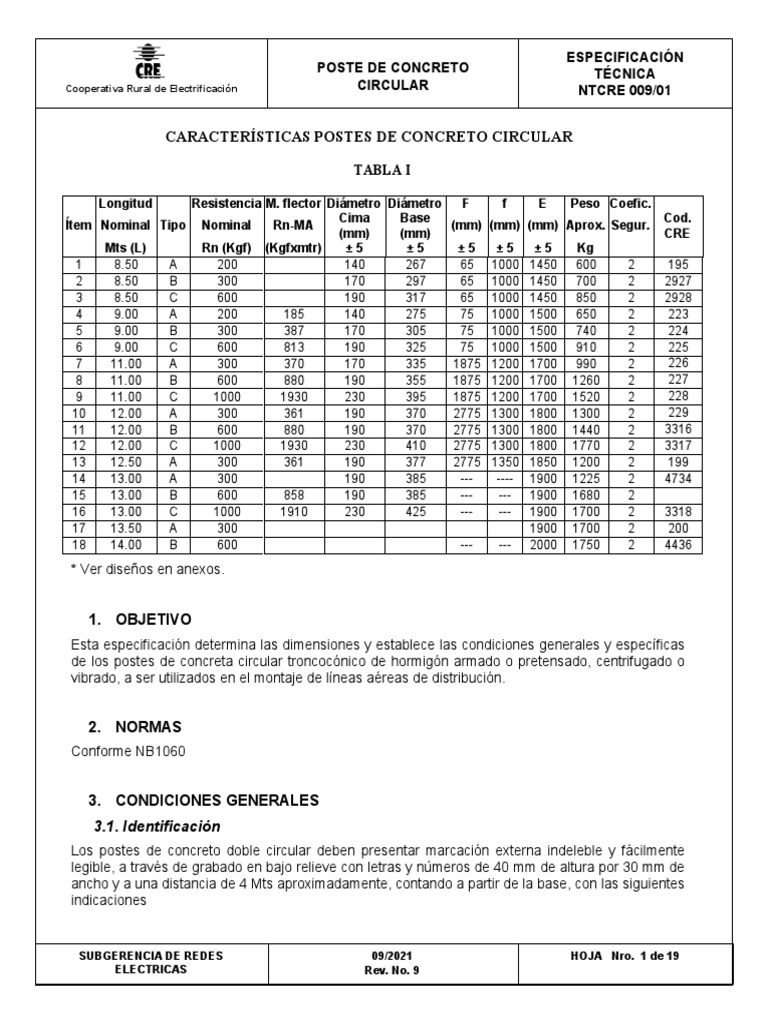 Especificaciones Técnicas de Postes de Concreto | PDF | Hormigón ...