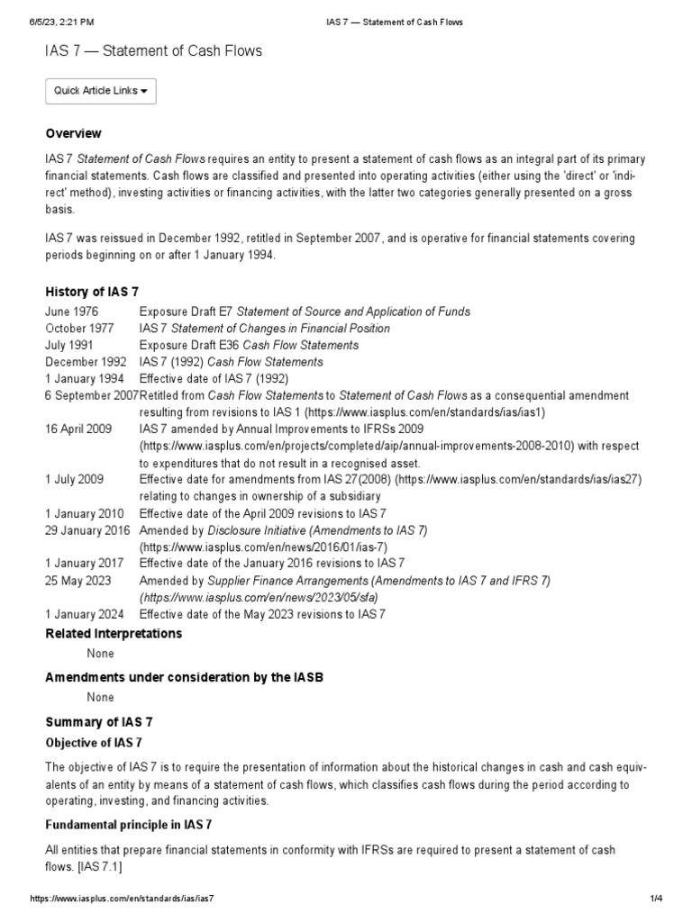 IAS 7: Cash Flow Statement Guide | PDF | International Financial ...