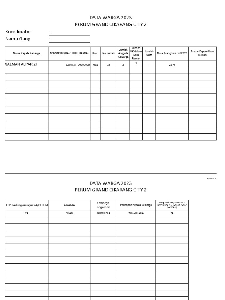 Form manual data warga 2023 pdf