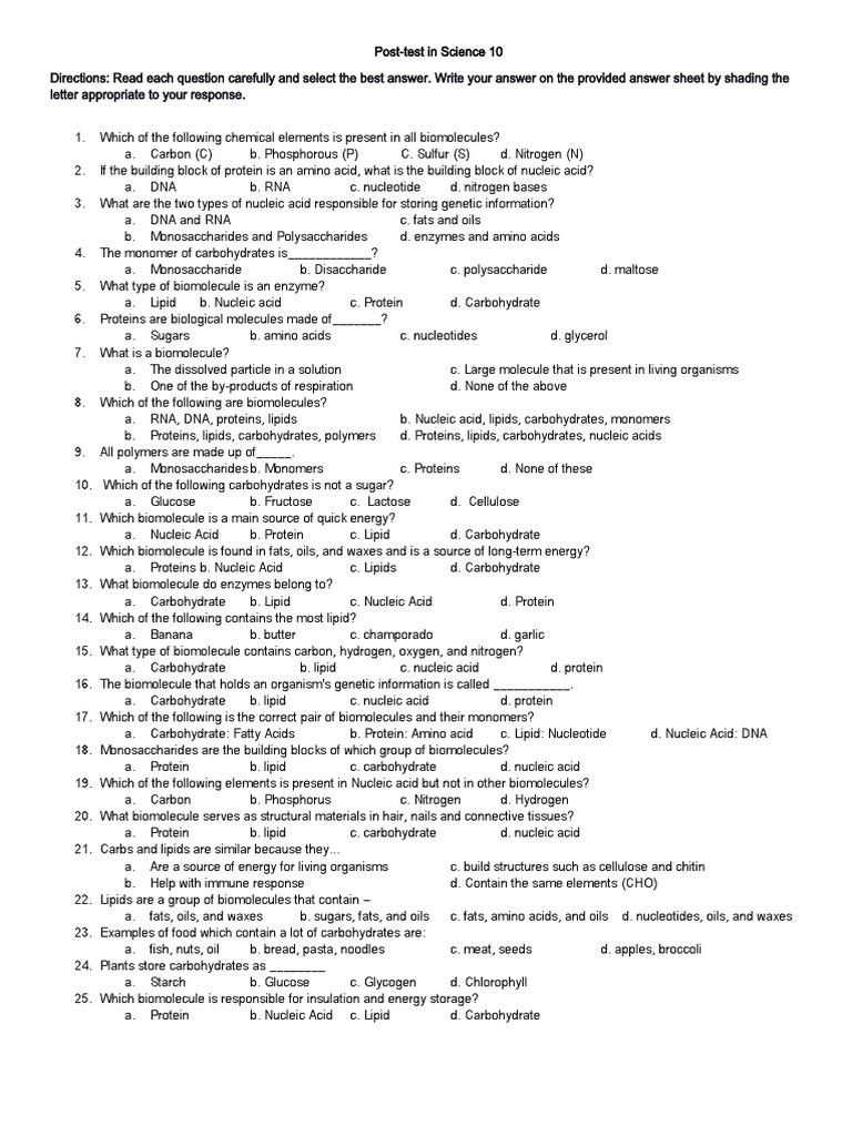 Biomolecules Test Questions and Answers | PDF