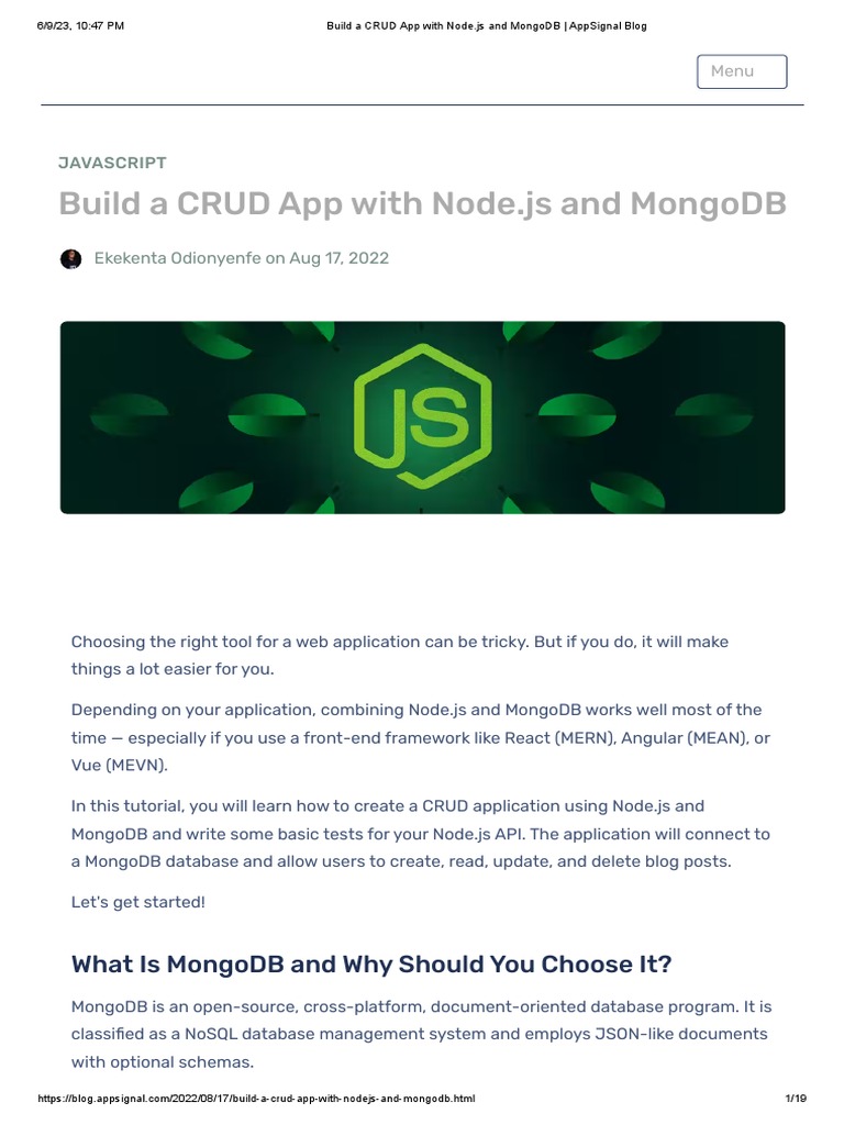Build A CRUD App With Node - Js and MongoDB - AppSignal Blog | PDF ...