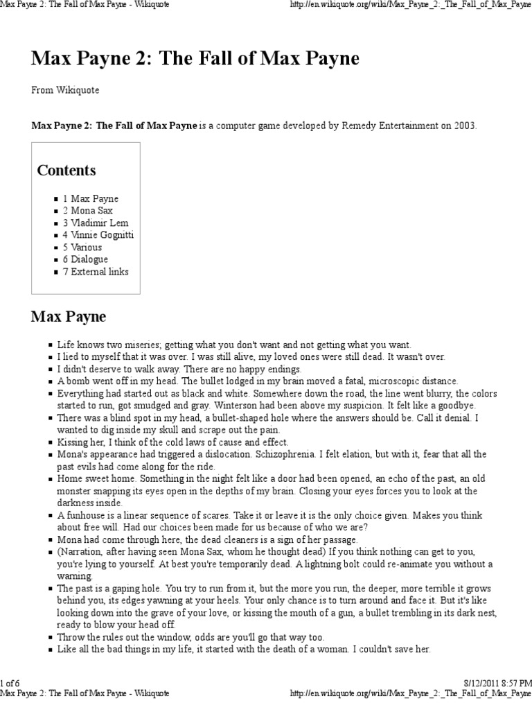 Max Payne 2 - The Fall of Max Payne - Wikiquote | PDF | Leisure