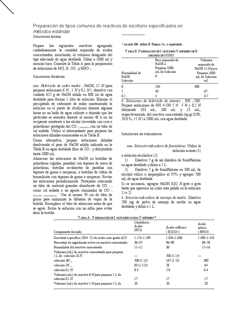 Preparation of common types of desk reagents specified in standard