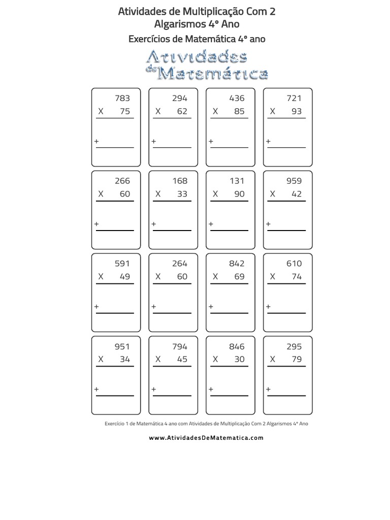 Atividades de Multiplicação Com 2 Algarismos 4º Ano - Atividade 22 ...
