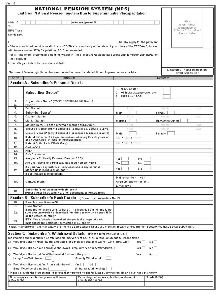 NPS Exit Application for Superannuation | PDF | Life Annuity ...