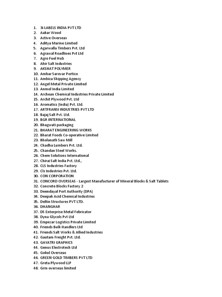 Gandhidham GIDC Company List PDF PDF Physical Sciences Chemistry