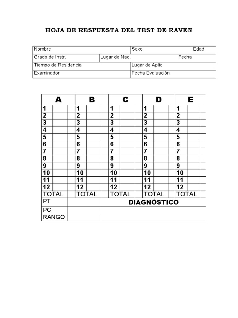 Hoja de respuesta del test de raven pdf